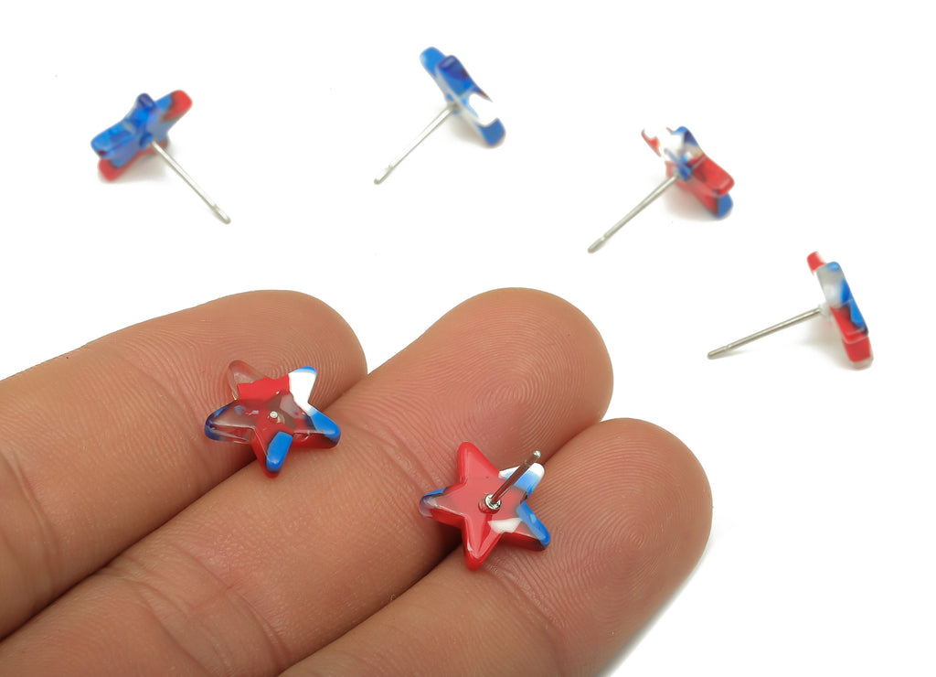Acetate Mini Star Earring Post - Acetate Star Earring Stud - American Flag Colors - Color Code: A73 - 11.9x11.9x2.8mm - AC1138-A73 - DOMEDBAZAAR