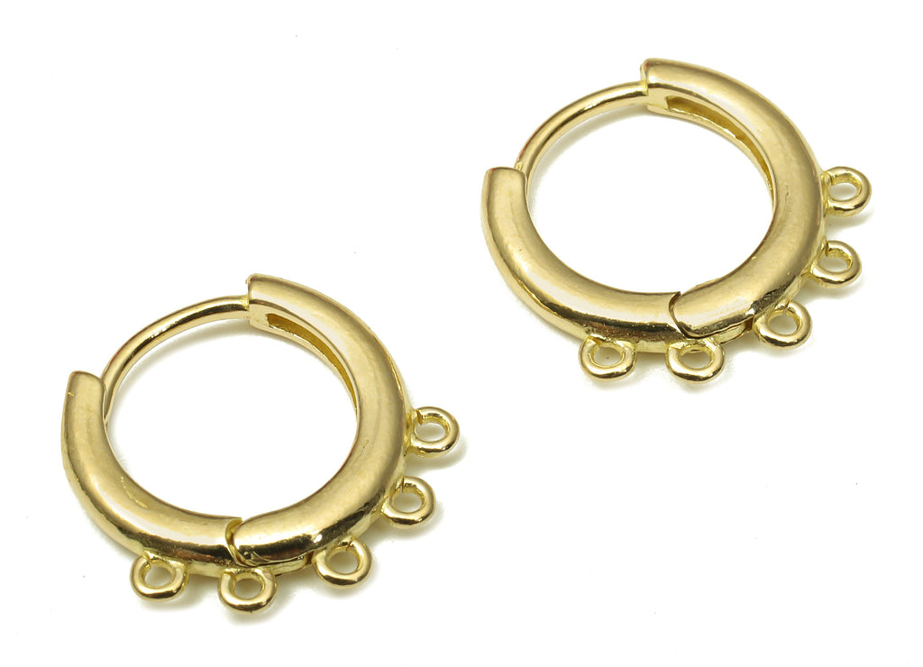 Brass Circle Huggie Earrings Clasps - Raw Brass Round Huggie Hoop Earring With 5 Loops - Brass Hoop Connector - 14.57x14.5x2.08mm - PP7926 - DOMEDBAZAAR