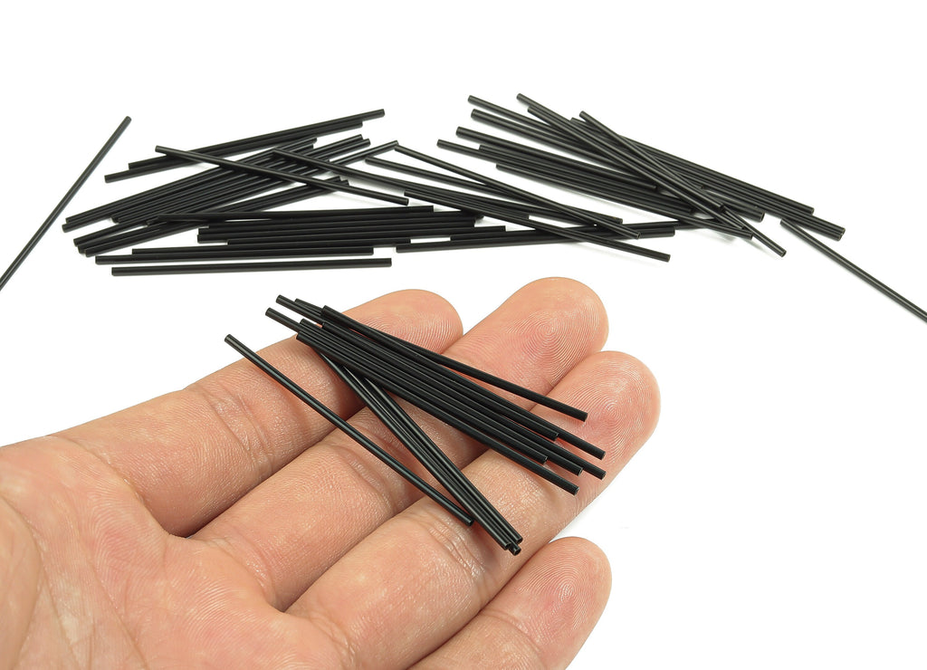 Matte Black Himmeli Tubes - Raw Brass Round Himmeli DIY Tube Beads - Circle Pipes for Geometric - For Air Plants -1.5x0.2x50mm - PP4567B-50 - DOMEDBAZAAR
