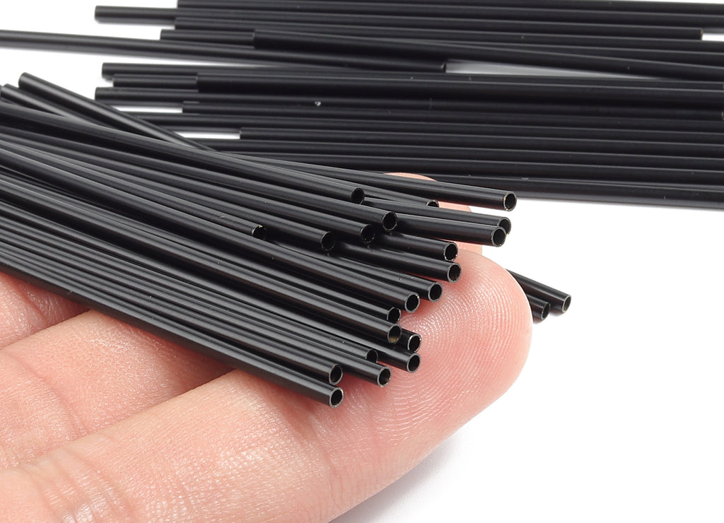 Matte Black Himmeli Tubes - Raw Brass Round  Himmeli DIY Tube Beads - Circle Pipes for Geometric - For Air Plants - 2x0.2x70mm- PP4568B-70 - DOMEDBAZAAR