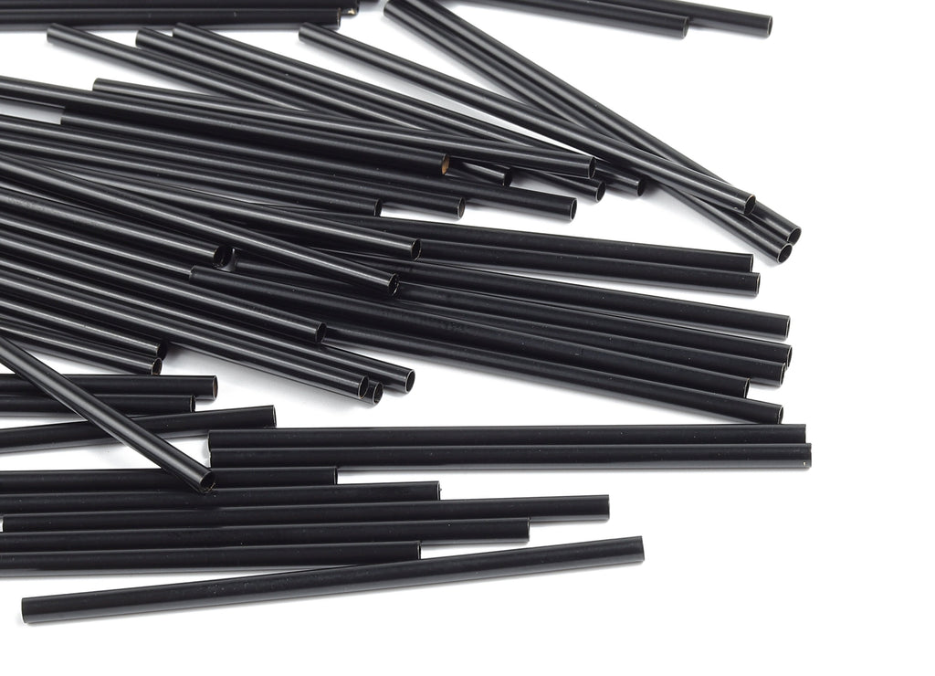 Matte Black Himmeli Tubes - Raw Brass Round Himmeli DIY Tube Beads - Circle Pipes for Geometric - For Air Plants - 2.5x0.2x60mm- PP4569B-60 - DOMEDBAZAAR