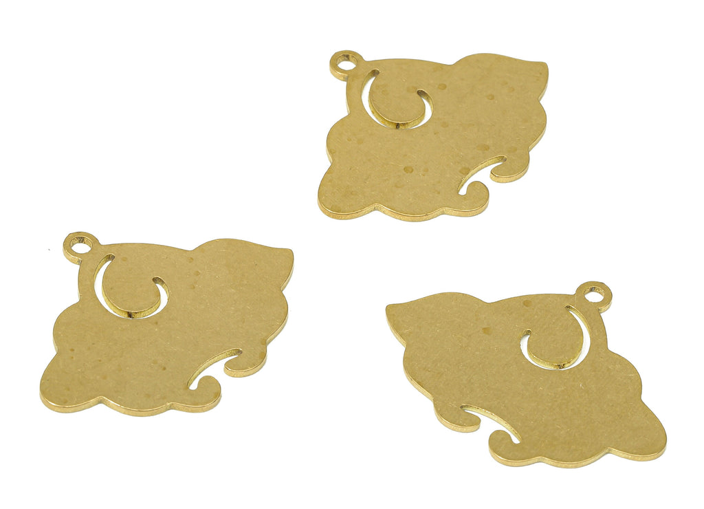 Brass Clouds Earring Charms - Raw Brass Clouds Pendant With Loop - For Necklace - Earring Findings - 19.3x24.78x0.68mm -PPA4638 - DOMEDBAZAAR