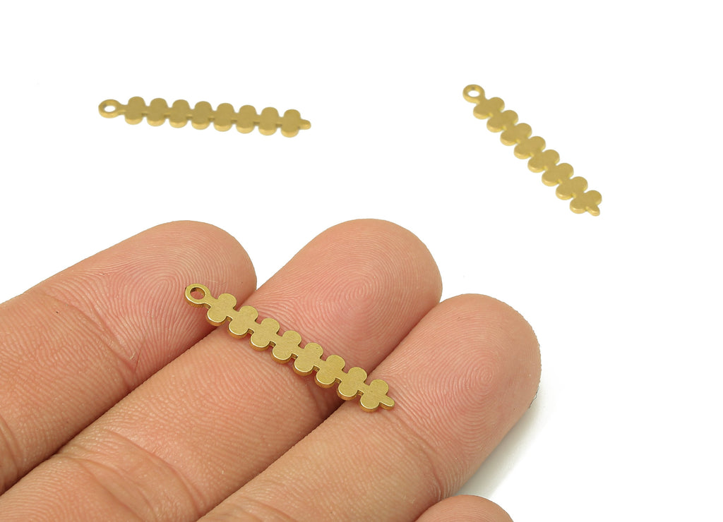 Brass Long Rectangle Bar Earring Charms - Raw Brass Long Flower Pendant With Loop - For Necklace - 27.97x4.72x0.66mm - PPA4876 - DOMEDBAZAAR