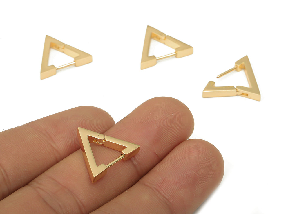 Brass Triangle Earrings Clasps - Brass Hoop Earrings - Brass Triangle Hoop Clasps - 18K Real Gold Plated Brass - 18.14x16x2.86mm - RGP5080 - DOMEDBAZAAR