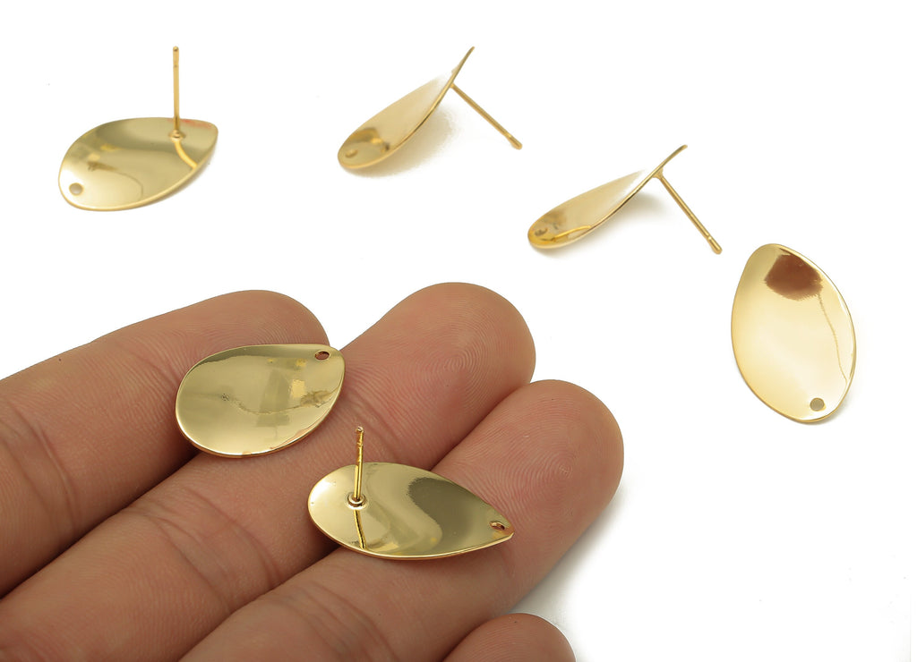 Brass Wavy Oval Earring Posts - Curved Oval Studs - Stainless Steel Stud - Oval Posts - 18K Real Gold Plated Stud - 22x14.54x0.6mm - RGP5170 - DOMEDBAZAAR