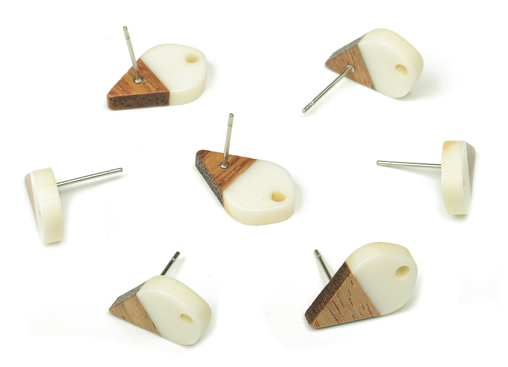 Natural Wooden Drop Earring Stud - Walnut Wood White Resin Teardrop Earring Post - 316 Stainless Steel Stud - 17.76x10.96x2.73mm - BB1253H - DOMEDBAZAAR
