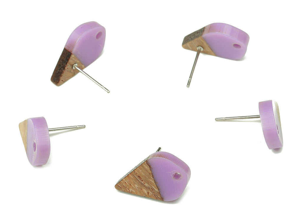Natural Wooden Drop Earring Stud - Walnut Wood Purple Resin Teardrop Earring Post - 316 Stainless Steel Stud - 17.76x10.96x2.73mm - BB1253P - DOMEDBAZAAR