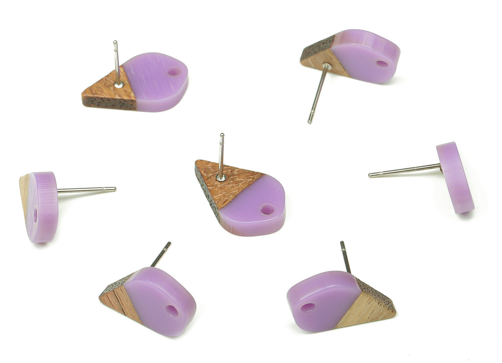 Natural Wooden Drop Earring Stud - Walnut Wood Purple Resin Teardrop Earring Post - 316 Stainless Steel Stud - 17.76x10.96x2.73mm - BB1253P - DOMEDBAZAAR