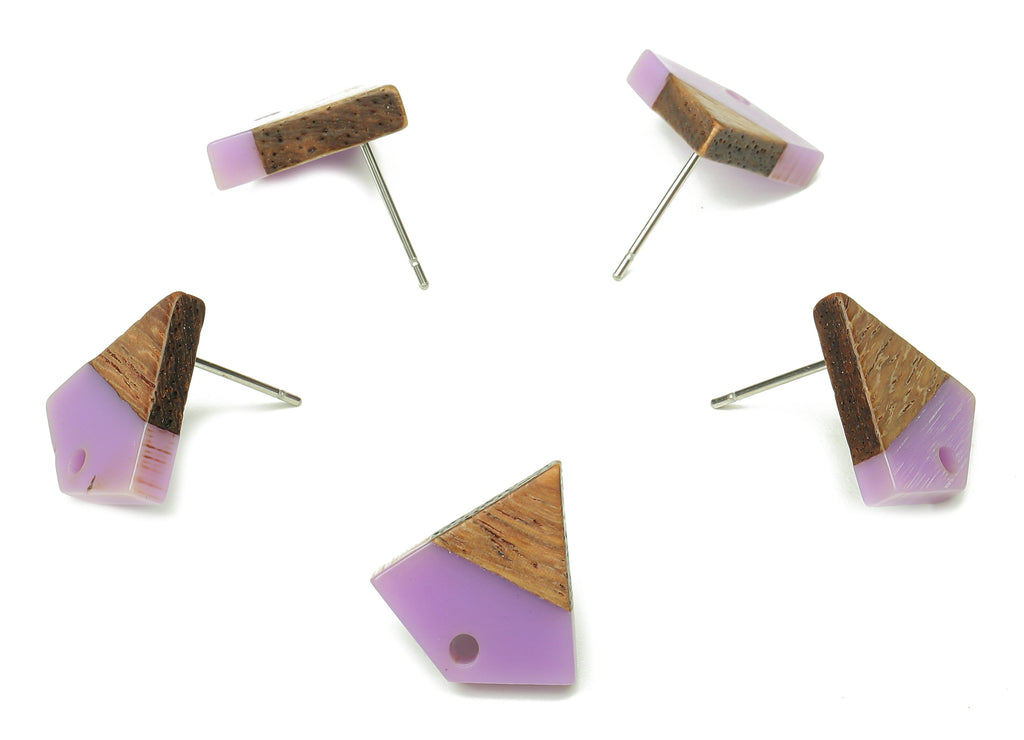 Natural Wooden Diamond Earring Stud - Walnut Wood Purple Resin Rhombus Post - 316 Stainless Steel Stud - 16.35x15.23x3.28mm - BB1254G - DOMEDBAZAAR