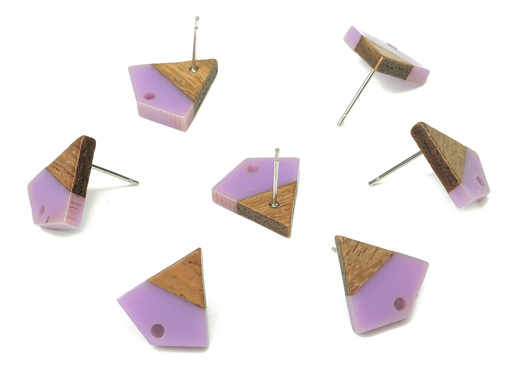 Natural Wooden Diamond Earring Stud - Walnut Wood Purple Resin Rhombus Post - 316 Stainless Steel Stud - 16.35x15.23x3.28mm - BB1254G - DOMEDBAZAAR