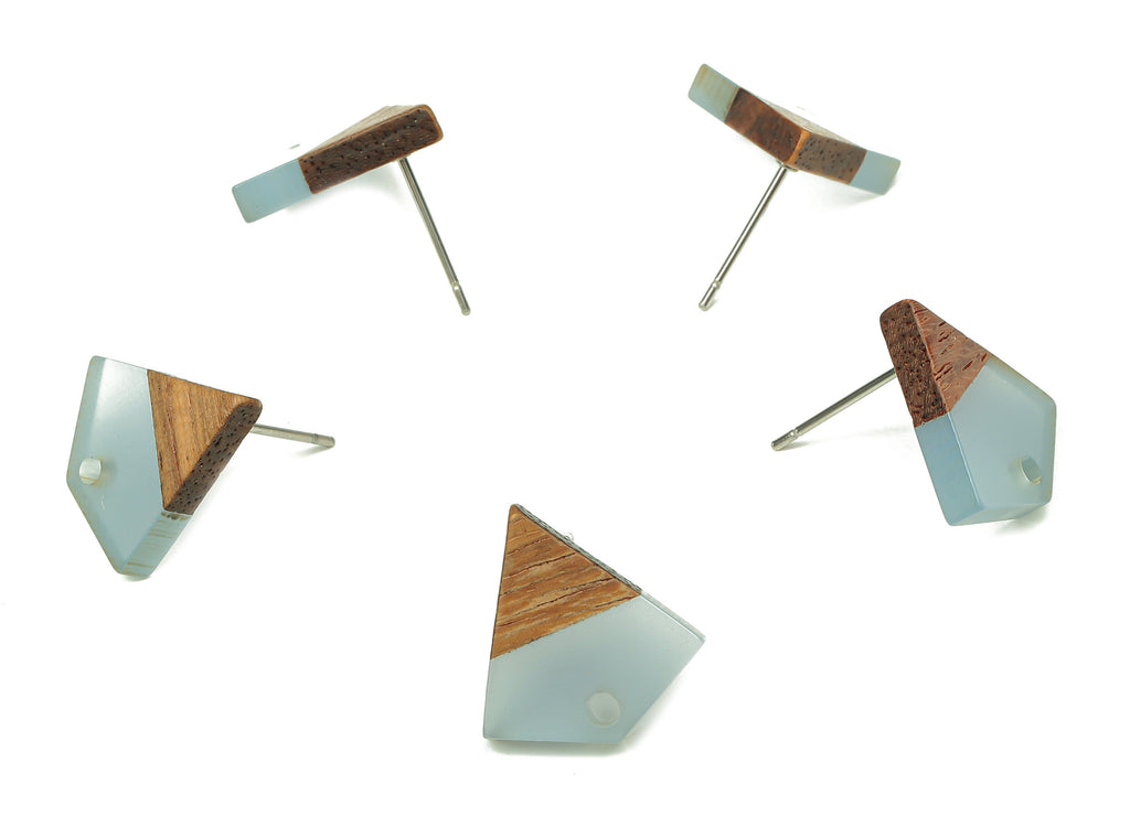 Natural Wooden Diamond Earring Stud - Walnut Wood Light Blue Resin Rhombus Post - 316 Stainless Steel Stud - 16.35x15.23x3.28mm - BB1254K - DOMEDBAZAAR