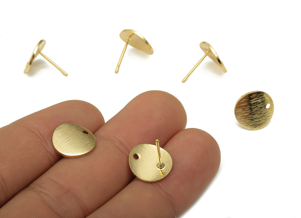Brass Round Textyred Earring Stud - Brass Circle Earring Posts - Stainless Steel Stud - 18K Real Gold Plating - 12.02x12.02x0.8mm - RGP5195 - DOMEDBAZAAR