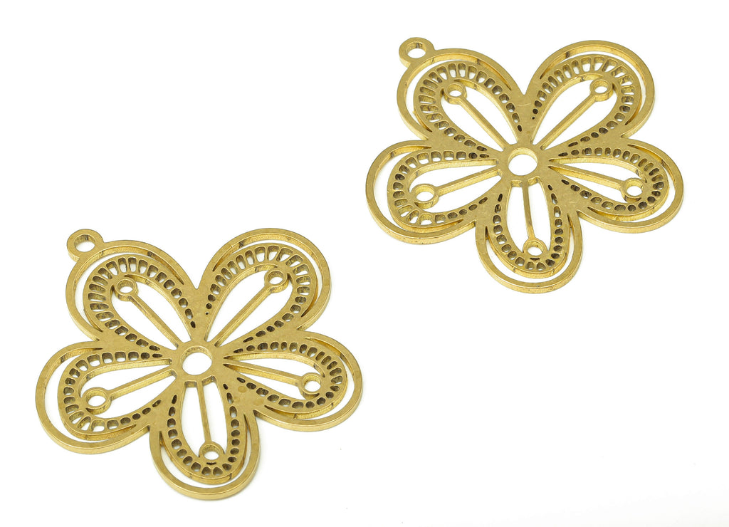 Brass Flower Earring Charm - Raw Brass Flower Cutout Pendant With Loop - Brass Flower Earring - Earrings Finding - 35.47x34x0.86mm - PPA4416 - DOMEDBAZAAR
