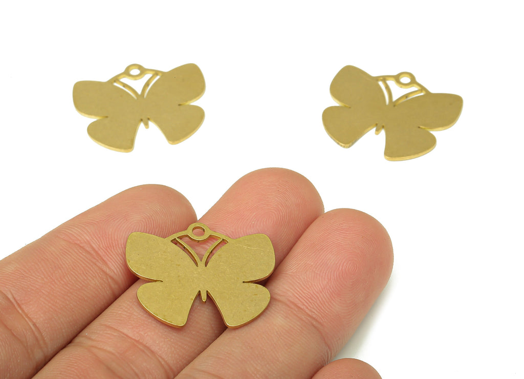 Brass Butterfly Earring Charms - Raw Brass Stamping Blank Cutout Pendant With Loop - For Necklace - 24.86x21.64x0.62mm - PPA4587 - DOMEDBAZAAR