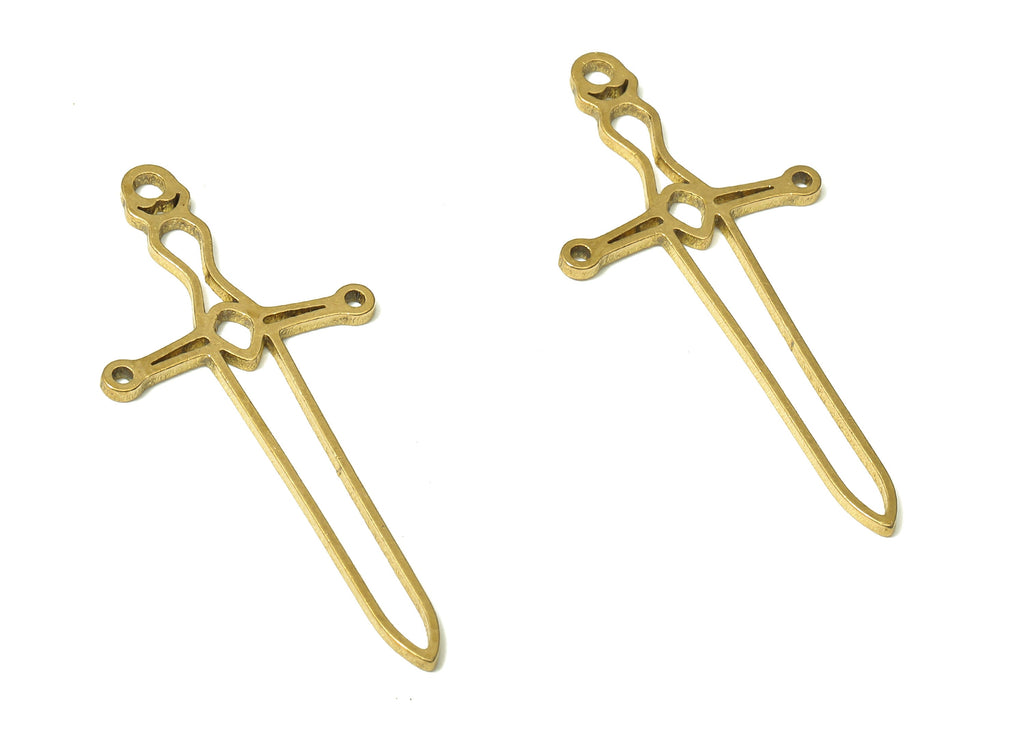 Brass Sword Earring Charm - Raw Brass Sword Cutout Pendant With Loop - Hollow Charm - Sword Charm - 34.57x15.63x0.9mm - PPA4894 - DOMEDBAZAAR