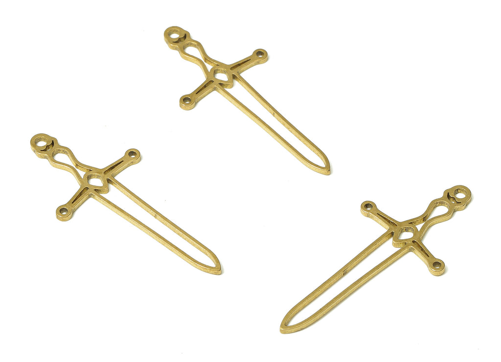 Brass Sword Earring Charm - Raw Brass Sword Cutout Pendant With Loop - Hollow Charm - Sword Charm - 34.57x15.63x0.9mm - PPA4894 - DOMEDBAZAAR