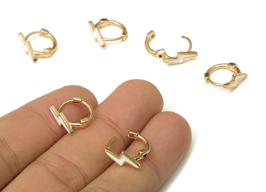 Brass Round Enamel Gold Flash Earring Clasp - Circle Lightning Earring With Shell - 18K Real Gold Plated Brass - 12.67x12.58x1.5mm - RGP5224 - DOMEDBAZAAR
