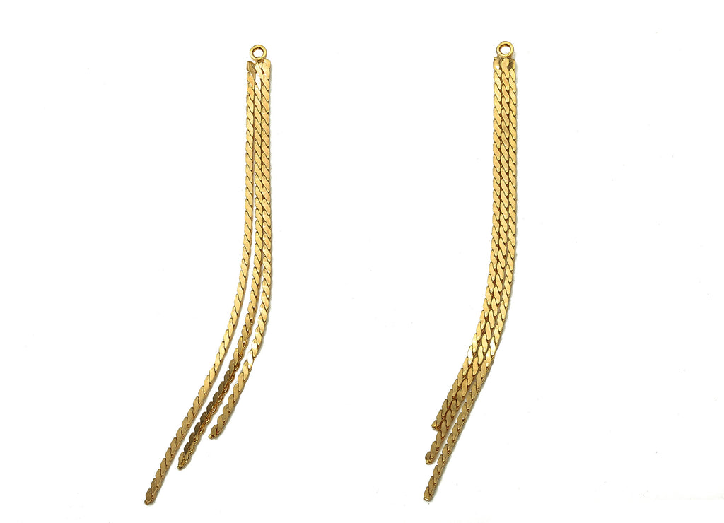 Brass Serpentine Gold Snake Chains Earrings - Brass Tassel Chain Charms - Earring Findings - 18k Real Gold Plating - 81.45x3x1.2mm - RGP5232 - DOMEDBAZAAR