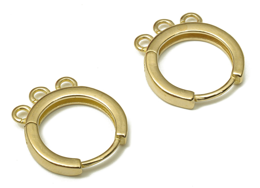 Brass Circle Huggie Earrings Clasps - Raw Brass Round Huggie Hoop Earring With 3 Loops - Brass Hoop Connector - 16.4x14.8x2.37mm - PP7918 - DOMEDBAZAAR