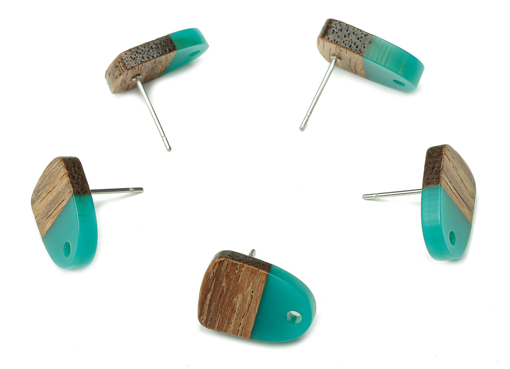 Natural Wooden Domed Earring Stud - Walnut Wood Petrol Resin  Drop Earring Post - 316 Stainless Steel Stud - 15.18x11.01x3.18mm - BB1261R - DOMEDBAZAAR