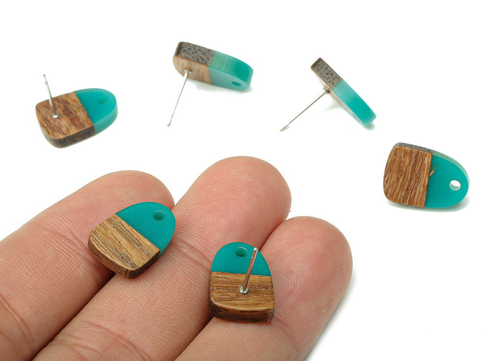 Natural Wooden Domed Earring Stud - Walnut Wood Petrol Resin  Drop Earring Post - 316 Stainless Steel Stud - 15.18x11.01x3.18mm - BB1261R - DOMEDBAZAAR