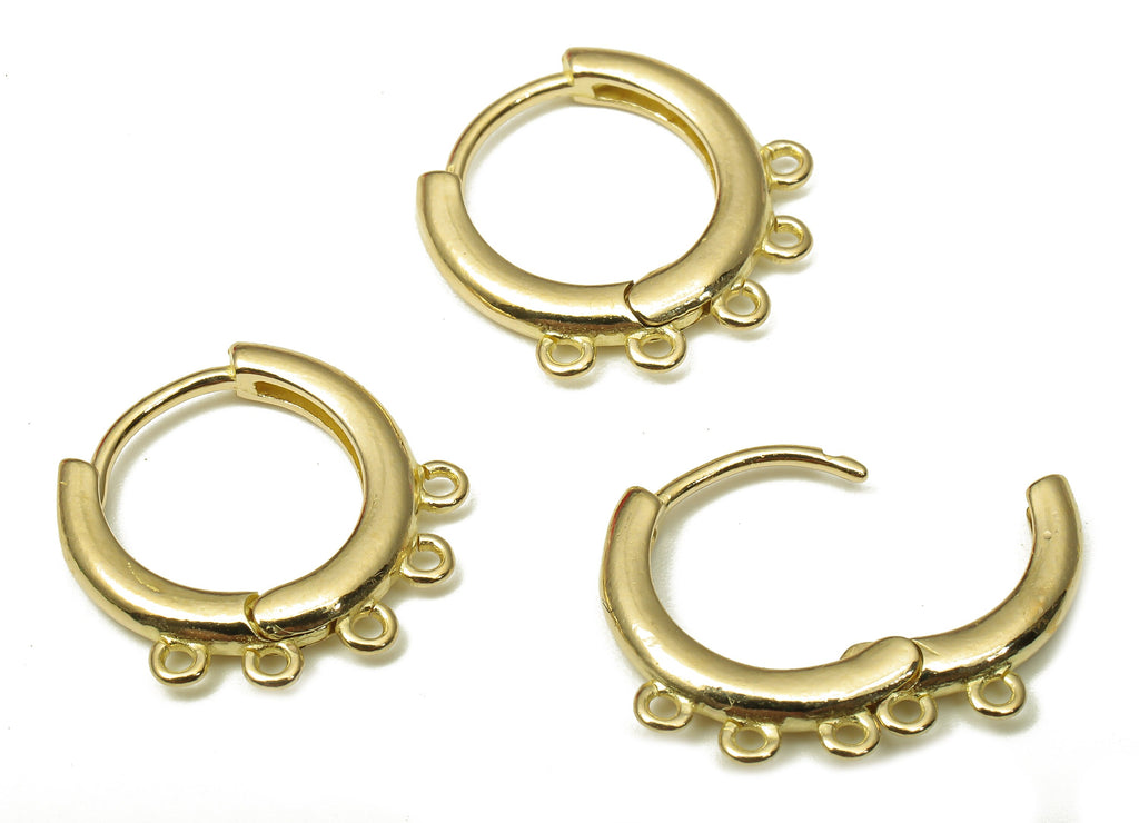 Brass Circle Huggie Earrings Clasps - Raw Brass Round Huggie Hoop Earring With 5 Loops - Brass Hoop Connector - 14.57x14.5x2.08mm - PP7926 - DOMEDBAZAAR