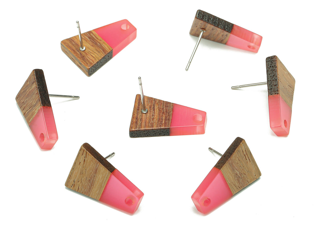 Natural Wooden Trapezoid Earring Stud - Walnut Wood Light Red Resin Earring Post - 316 Stainless Steel Stud - 17.86x12.37x2.5mm - BB1260K - DOMEDBAZAAR