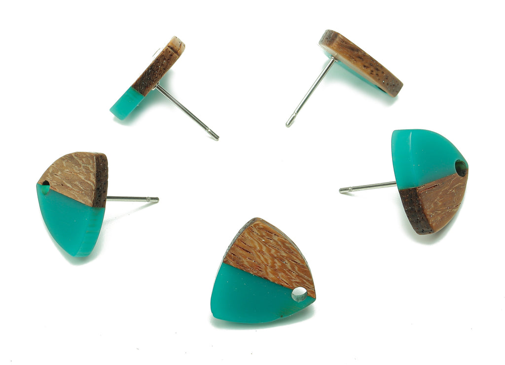 Natural Wooden Shield Earring Stud - Walnut Wood Petrol Resin Earring Post - 316 Stainless Steel Stud - 14.1x13.1x3.6mm - BB1263J - DOMEDBAZAAR