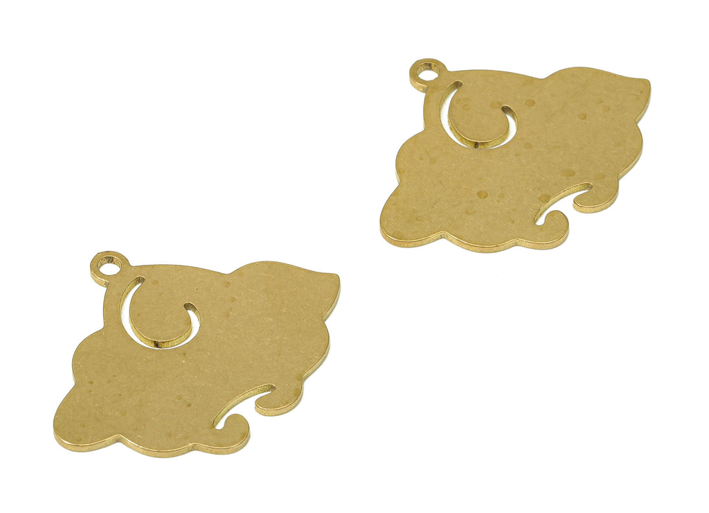 Brass Clouds Earring Charms - Raw Brass Clouds Pendant With Loop - For Necklace - Earring Findings - 19.3x24.78x0.68mm -PPA4638 - DOMEDBAZAAR