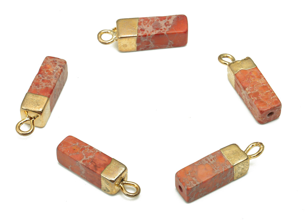 Imperial Pine Earring Charms - Iron Orange Rectangle Pendant - Natural Stone Earring - Gold Tone Plated Brass - 16.98x4.57x4.57mm - NS1867A - DOMEDBAZAAR