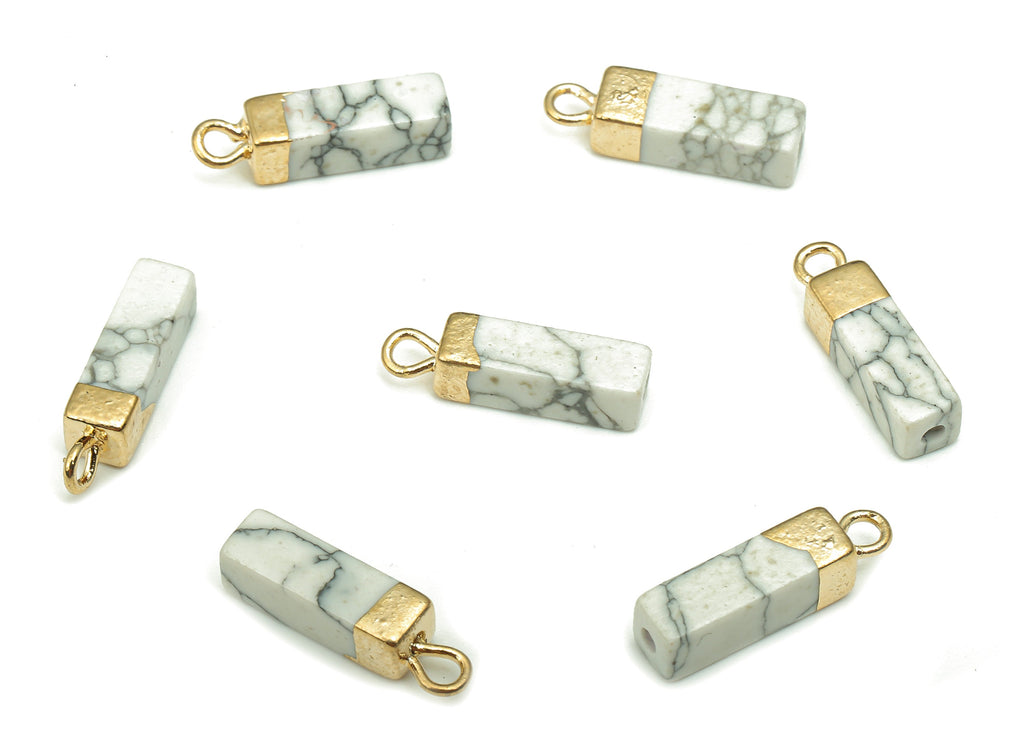 Howlite Earring Charms - Iron White Rectangle Pendant - Natural Stone Earring - Gold Tone Plated Brass - 16.98x4.57x4.57mm - NS1867D - DOMEDBAZAAR