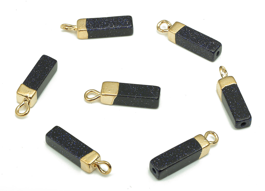 Blue Sandstone Earring Charms - Iron Blue Rectangle Pendant - Natural Stone Earring - Gold Tone Plated Brass - 16.98x4.57x4.57mm - NS1867H - DOMEDBAZAAR
