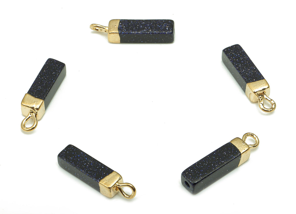 Blue Sandstone Earring Charms - Iron Blue Rectangle Pendant - Natural Stone Earring - Gold Tone Plated Brass - 16.98x4.57x4.57mm - NS1867H - DOMEDBAZAAR