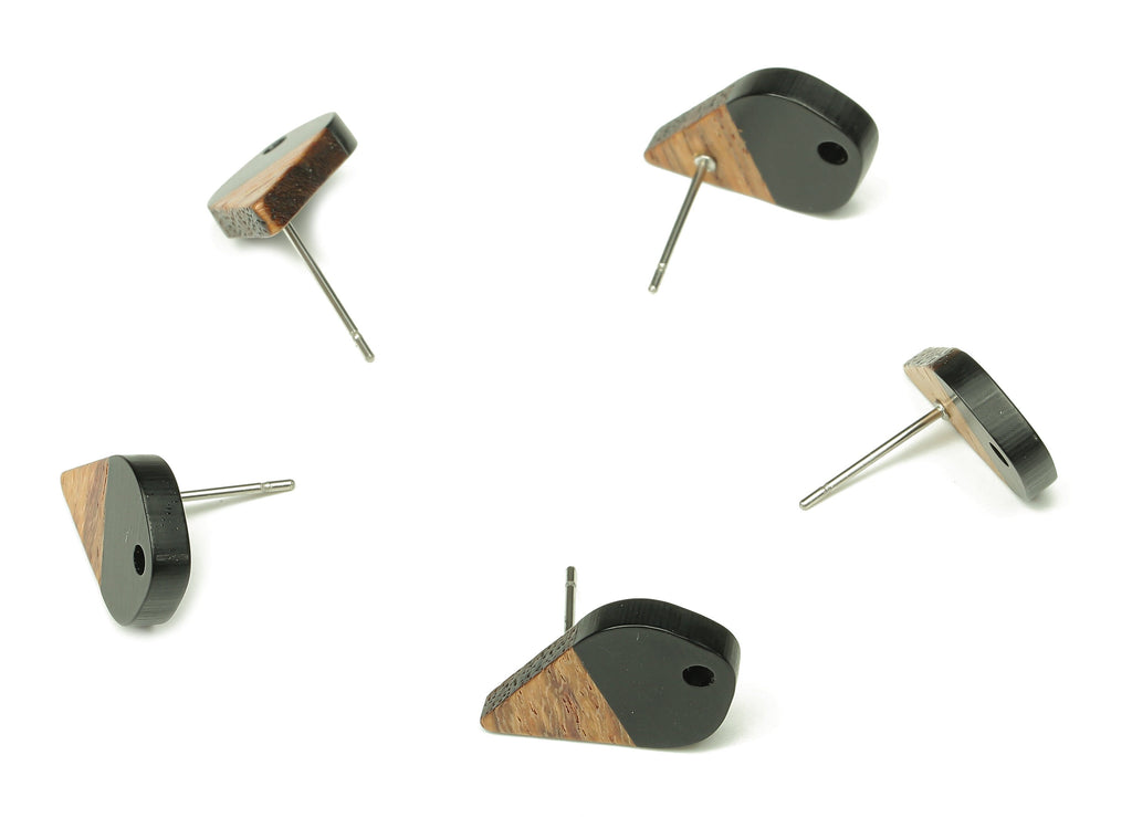 Natural Wooden Drop Earring Stud - Walnut Wood Black Resin Teardrop Earring Post - 316 Stainless Steel Stud - 17.76x10.96x2.73mm - BB1253A - DOMEDBAZAAR