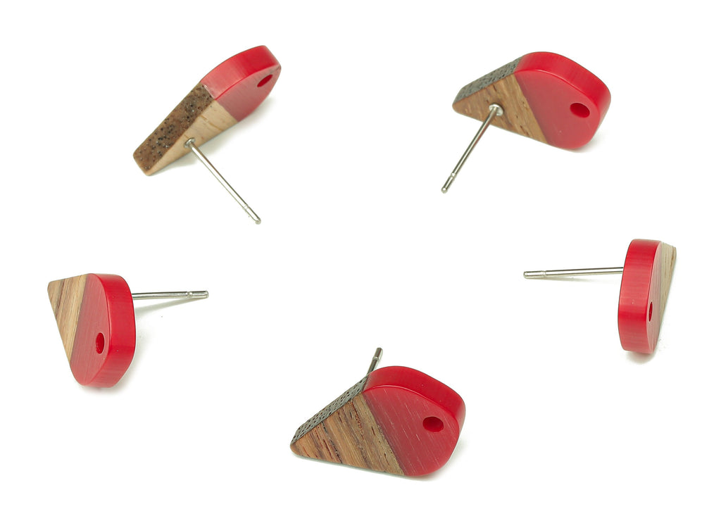 Natural Wooden Drop Earring Stud - Walnut Wood Red Resin Teardrop Earring Post - 316 Stainless Steel Stud - 17.76x10.96x2.73mm - BB1253D - DOMEDBAZAAR