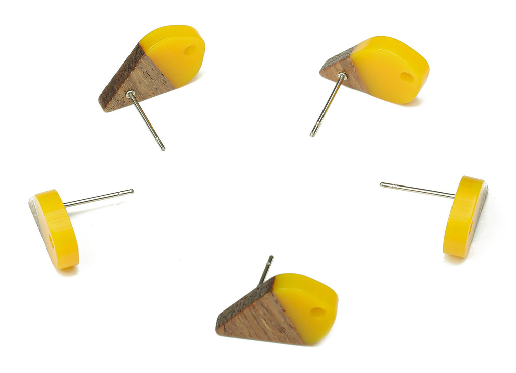 Natural Wooden Drop Earring Stud - Walnut Wood Yellow Resin Teardrop Earring Post - 316 Stainless Steel Stud - 17.76x10.96x2.73mm - BB1253L - DOMEDBAZAAR