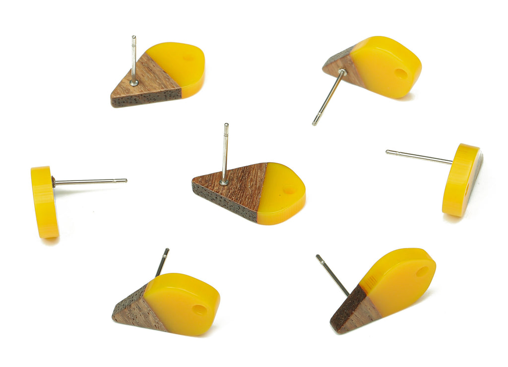 Natural Wooden Drop Earring Stud - Walnut Wood Yellow Resin Teardrop Earring Post - 316 Stainless Steel Stud - 17.76x10.96x2.73mm - BB1253L - DOMEDBAZAAR