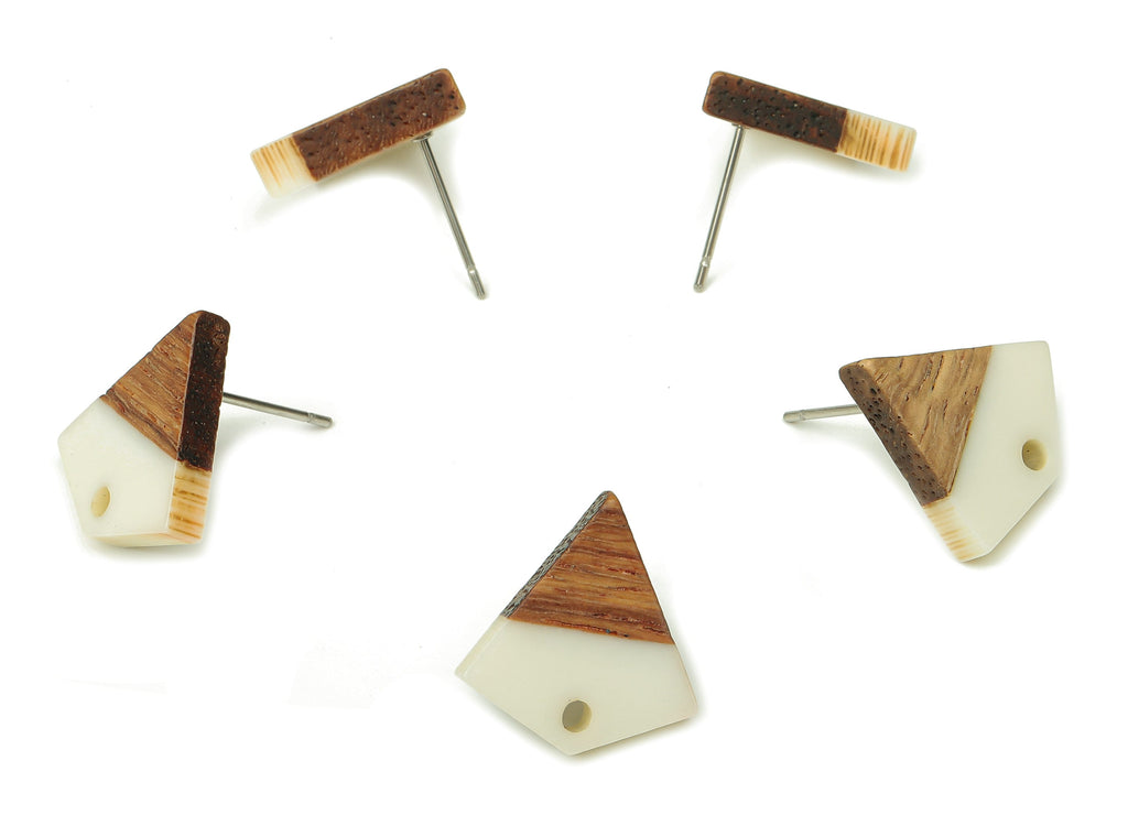 Natural Wooden Diamond Earring Stud - Walnut Wood White Resin Rhombus Post - 316 Stainless Steel Stud - 16.35x15.23x3.28mm - BB1254D - DOMEDBAZAAR