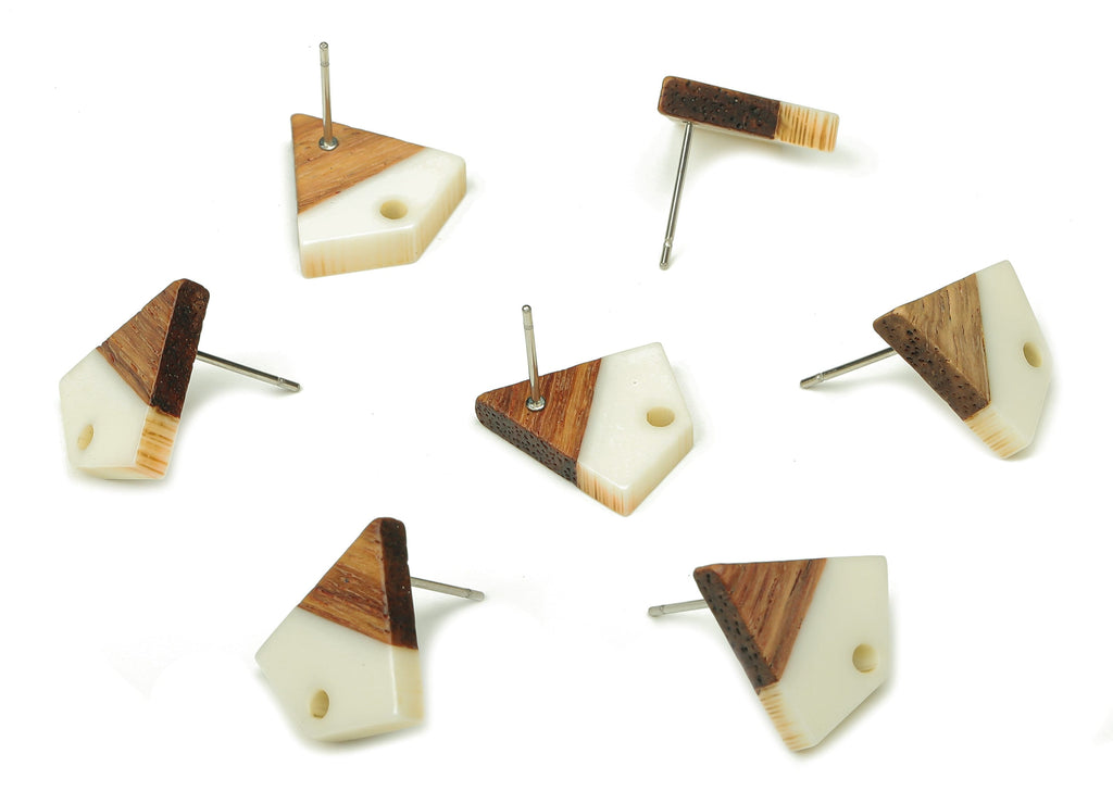 Natural Wooden Diamond Earring Stud - Walnut Wood White Resin Rhombus Post - 316 Stainless Steel Stud - 16.35x15.23x3.28mm - BB1254D - DOMEDBAZAAR