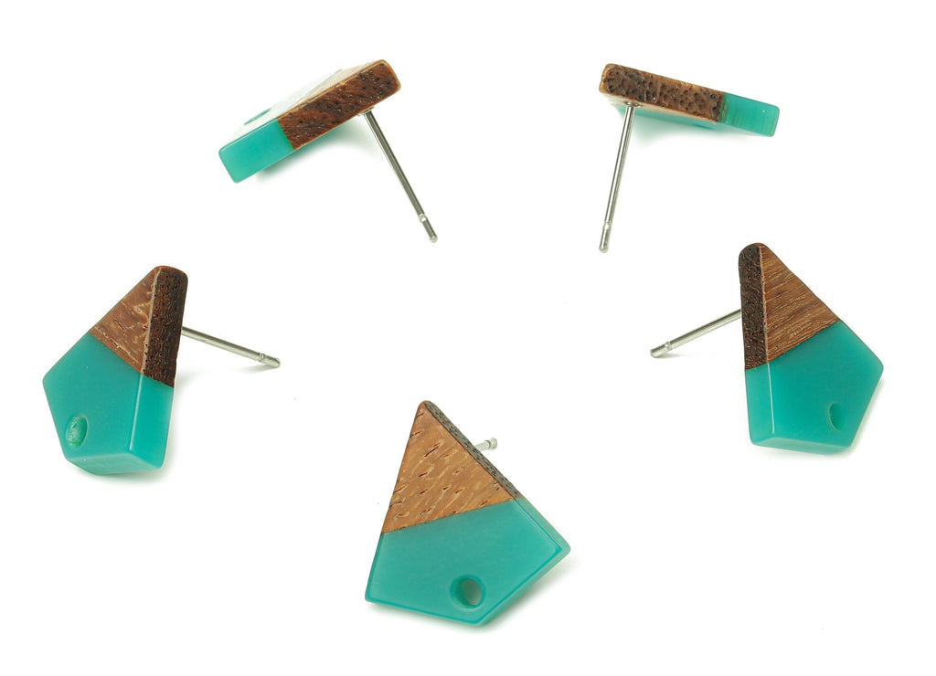 Natural Wooden Diamond Earring Stud - Walnut Wood Petrol Resin Rhombus Post - 316 Stainless Steel Stud - 16.35x15.23x3.28mm - BB1254M - DOMEDBAZAAR