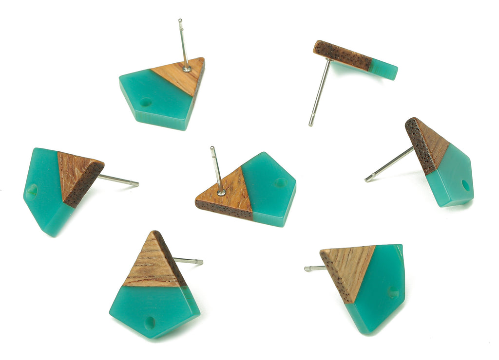 Natural Wooden Diamond Earring Stud - Walnut Wood Petrol Resin Rhombus Post - 316 Stainless Steel Stud - 16.35x15.23x3.28mm - BB1254M - DOMEDBAZAAR