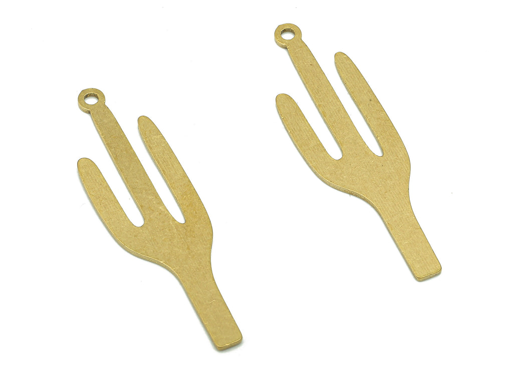 Brass Cactus Earring Charms - Raw Brass Cactus Earring - Cactus Pendant With Loop - Cactus Charm For Necklace - 36x10.4x0.8mm - PPA5489 - DOMEDBAZAAR