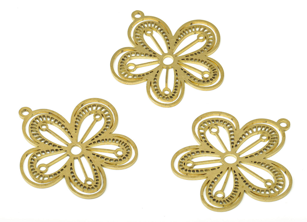 Brass Flower Earring Charm - Raw Brass Flower Cutout Pendant With Loop - Brass Flower Earring - Earrings Finding - 35.47x34x0.86mm - PPA4416 - DOMEDBAZAAR