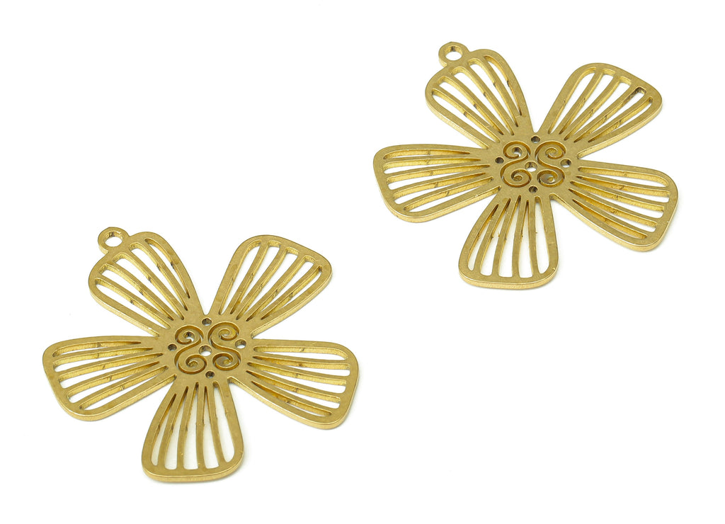 Brass Flower Earring Charm - Raw Brass Flower Cutout Pendant With Loop - Flower Earring - Earrings Finding - 29.06x27.47x0.67mm - PPA4418 - DOMEDBAZAAR
