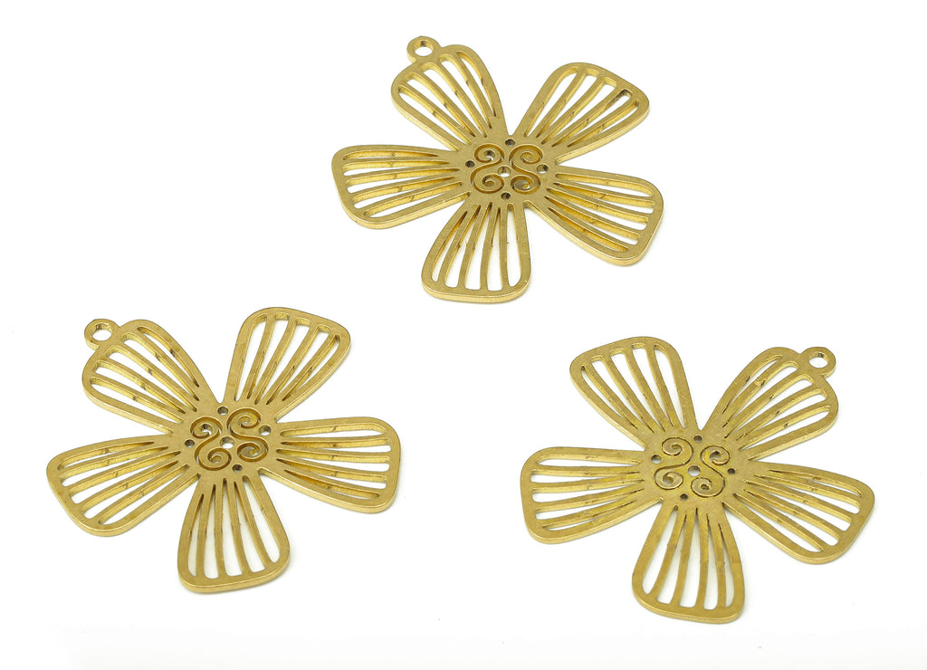 Brass Flower Earring Charm - Raw Brass Flower Cutout Pendant With Loop - Flower Earring - Earrings Finding - 29.06x27.47x0.67mm - PPA4418 - DOMEDBAZAAR