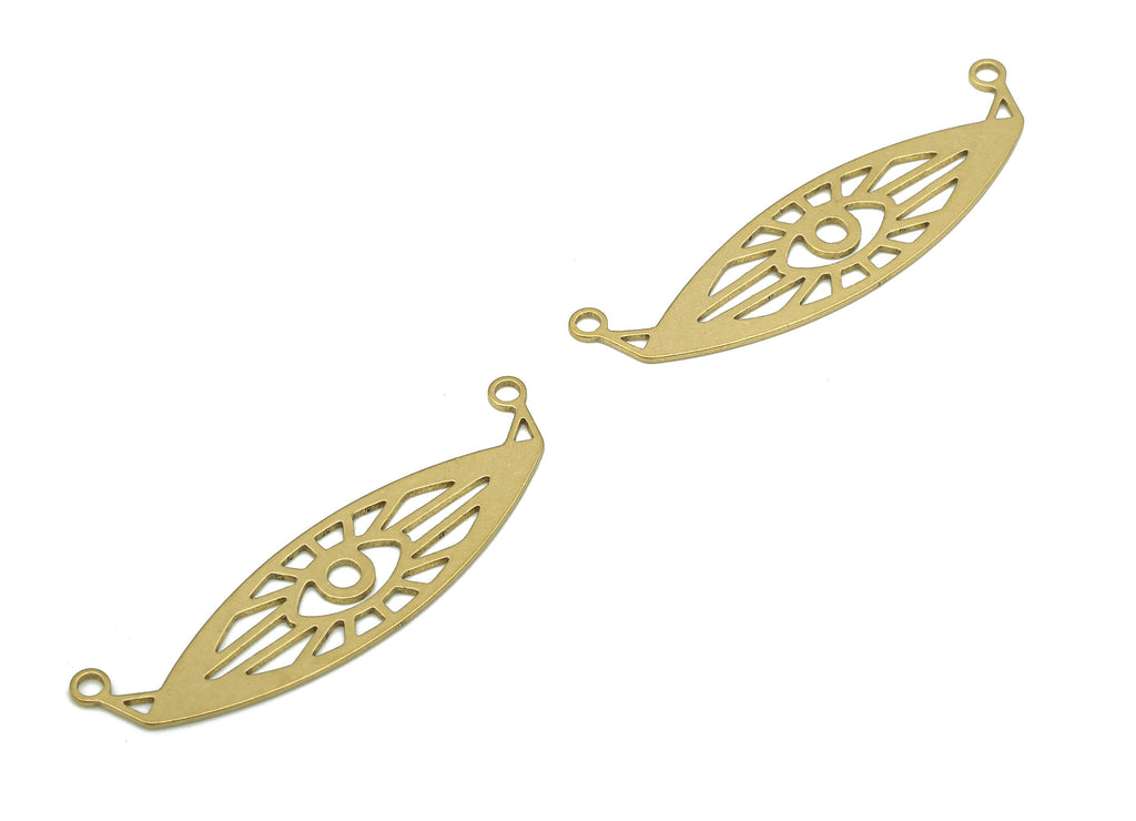 Brass Eye Earring Connector - Raw Brass Geometric Eye Earring - Marquise Pendant With 2 Loop - Charm For Necklace - 36.25x9.55x0.54mm-PP7968 - DOMEDBAZAAR
