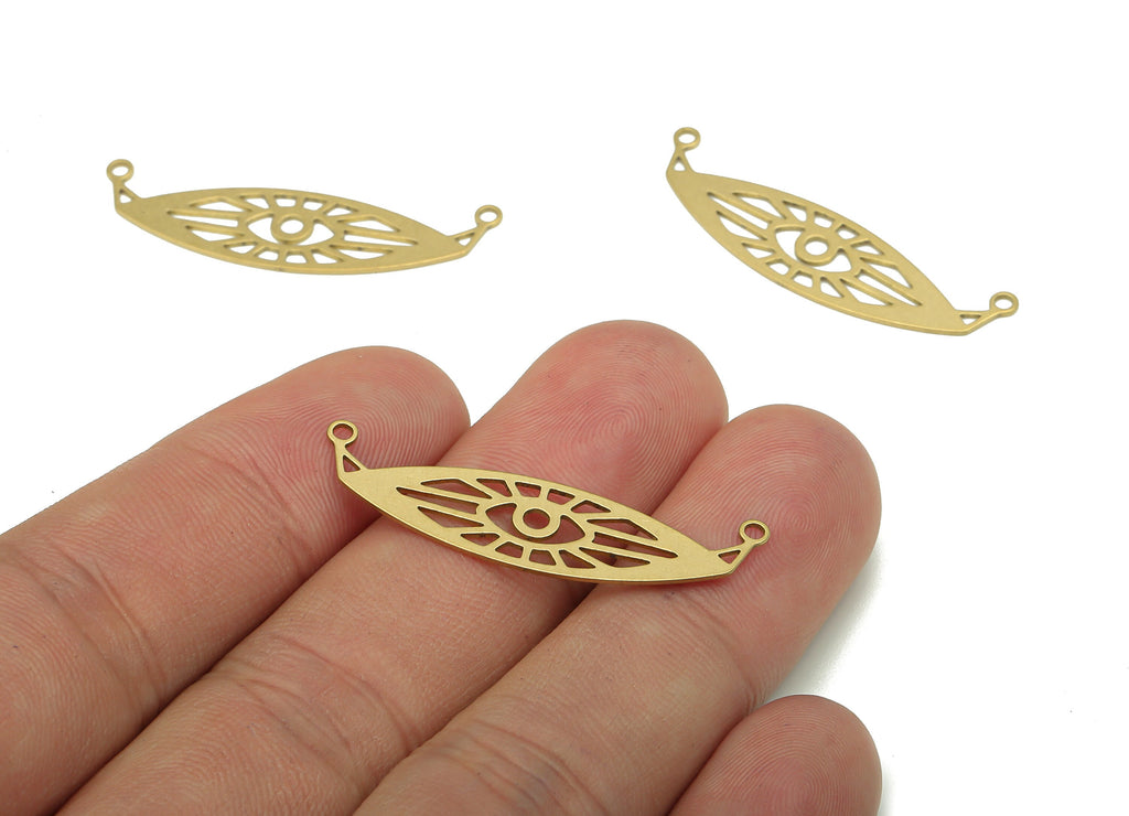Brass Eye Earring Connector - Raw Brass Geometric Eye Earring - Marquise Pendant With 2 Loop - Charm For Necklace - 36.25x9.55x0.54mm-PP7968 - DOMEDBAZAAR