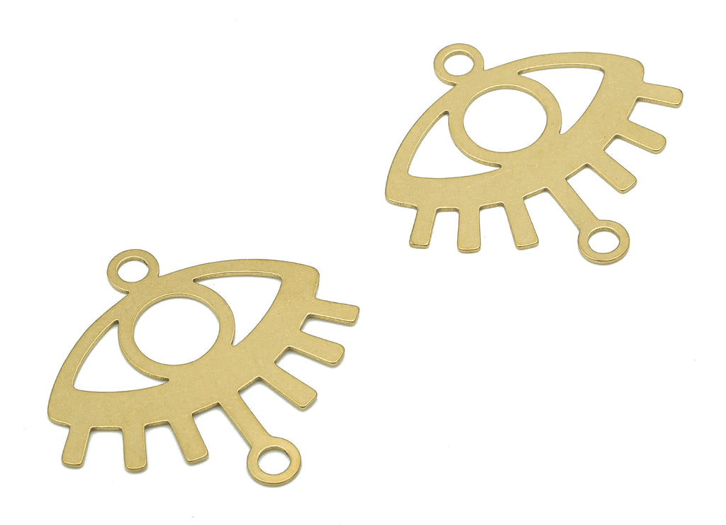 Brass Eye Earring Connector - Raw Brass Eyelashes Earring - Sun Eye Pendant With Loop - Eye Charm For Necklace - 30.92x30.73x0.55mm - PP7978 - DOMEDBAZAAR