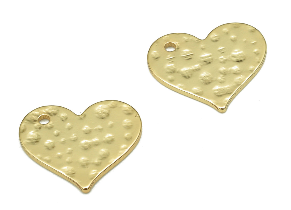 Brass Mini Heart Earring Charms - Gold Small Heart Pendant - Hammered Heart Charm - 18K Real Gold Plated Brass - 12.73x11.1x0.8mm - RGP5244 - DOMEDBAZAAR