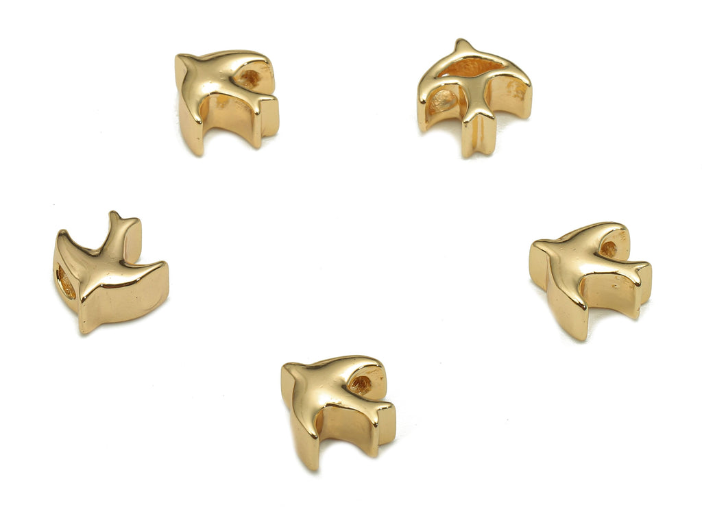Brass Mini Bird Earring Charms - Gold Small Bird Pendant - Bracelet Charm - 18K Real Gold Plated Brass - 6.6x8x3.97mm - RGP5251 - DOMEDBAZAAR